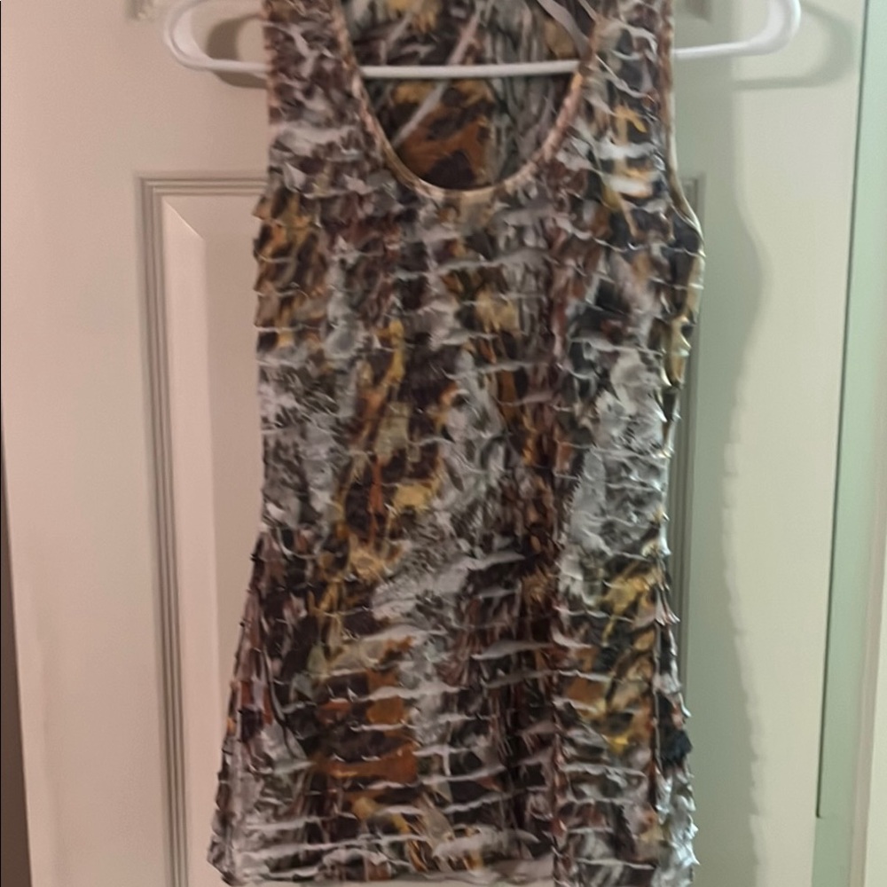 Cache Brown and Tan Ruched Sleeveless Tank Top